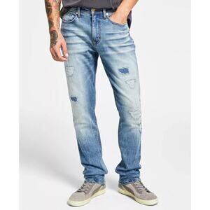 Heroes Motors Mens Distressed Slim Straight Leg Jeans 34x32